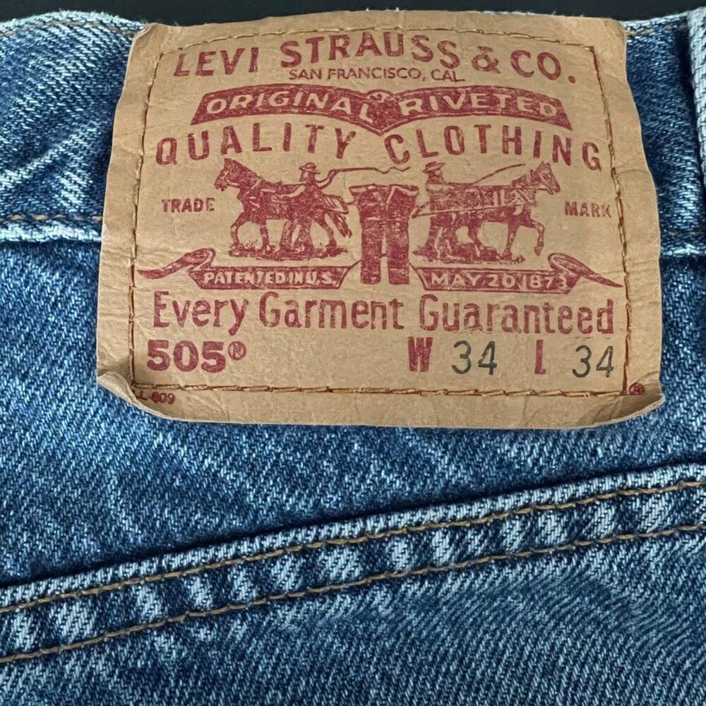 Levi's 505 Regular Fit Straight Leg Workwear Blue Denim Jeans | Men's Size 34X34 - Picture 7 of 13